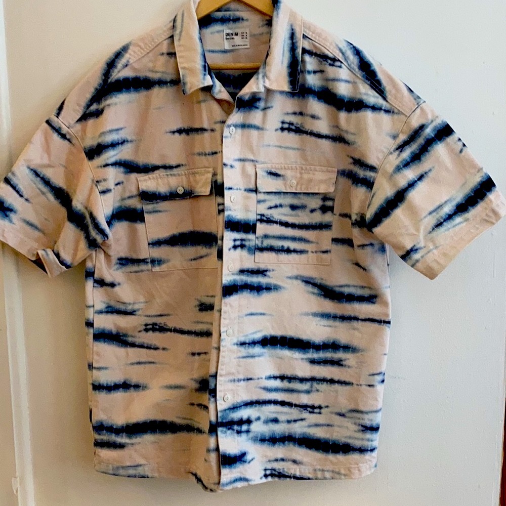 DENIM Bershka oversized tie dye denim shirt